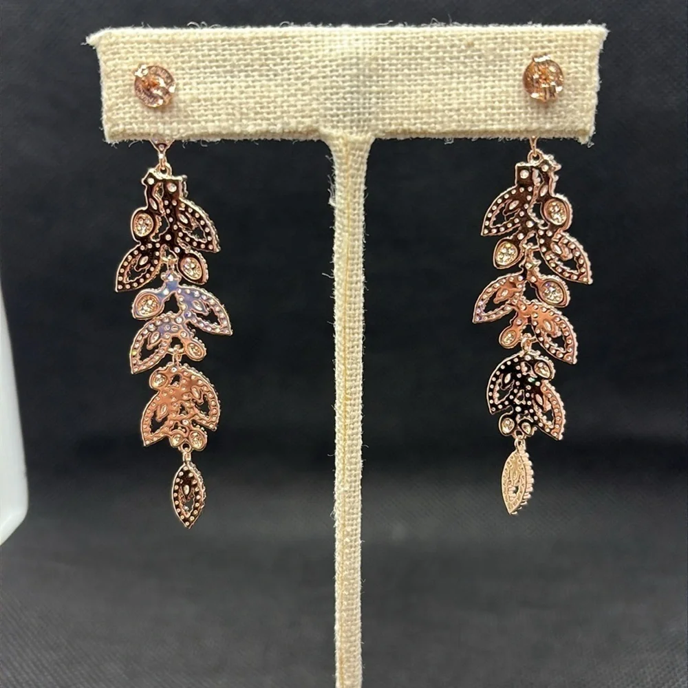 Rose Gold Vermeil Leaf Crystal Drop Earrings